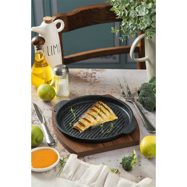 تابه گریل  نالینو سایز 20 چدن Fahita (با زیره چوبی)