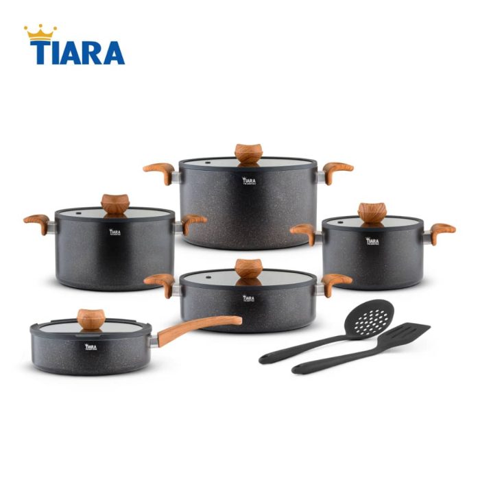 سرویس قابلمه 12 پارچه گرانیتی تیارا رنگ مشکی