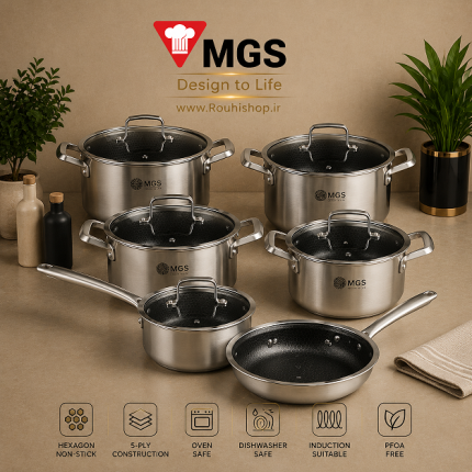 سرویس قابلمه 12 پارچه استیل کف لیرزی MGS