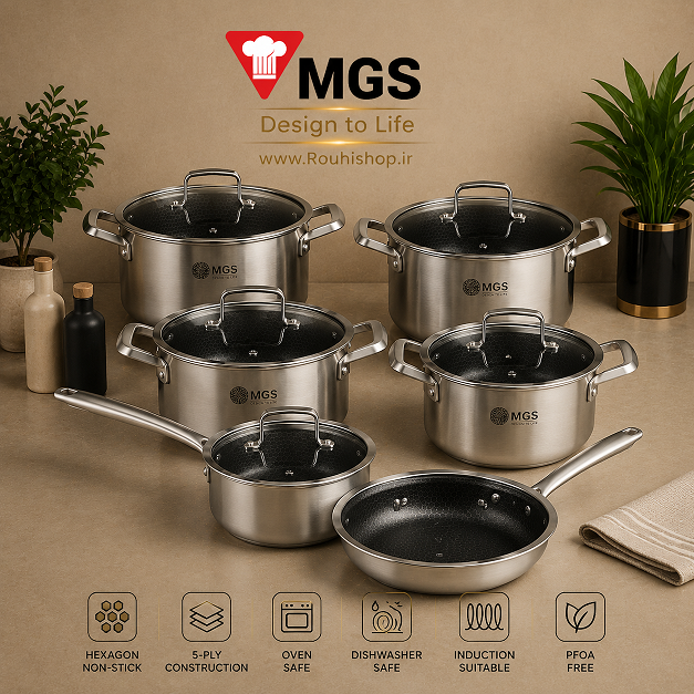 سرویس قابلمه 12 پارچه استیل کف لیرزی MGS