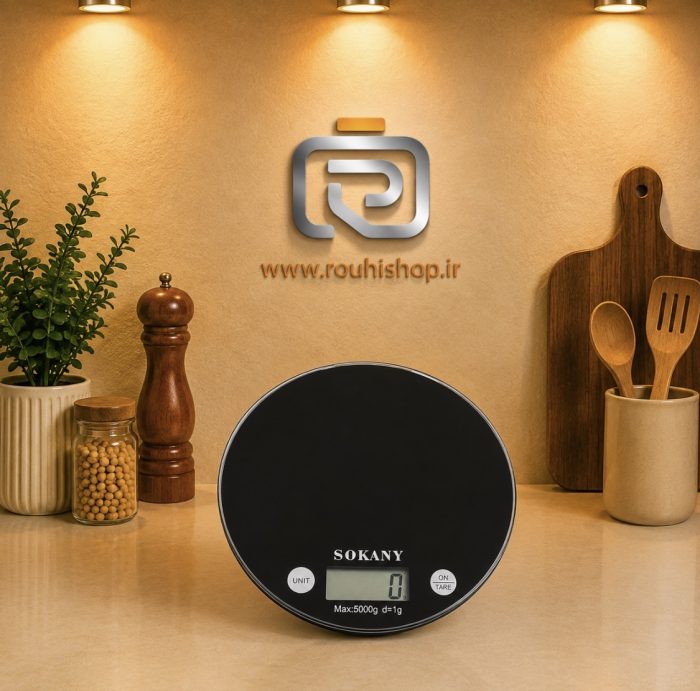 ترازوی دیجیتالی آشپزخانه Sokany گرد شیشه ای