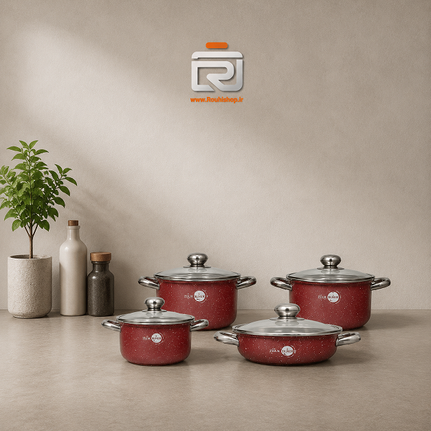 سرویس قابلمه ۸ پارچه گرانیتی زیبامهر زرشکی